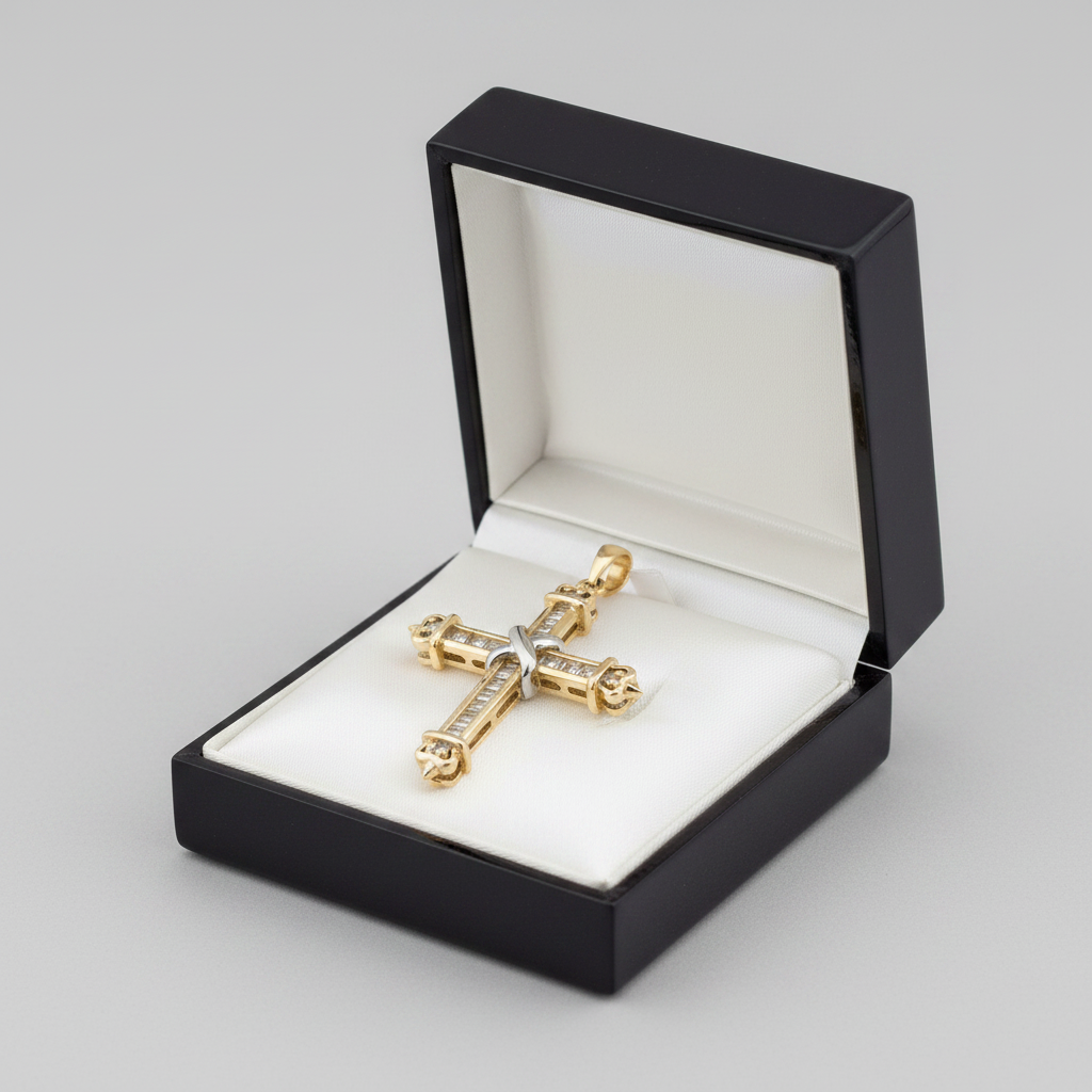 10K Yellow & White Gold Diamond Cross Pendant - 0.65ct