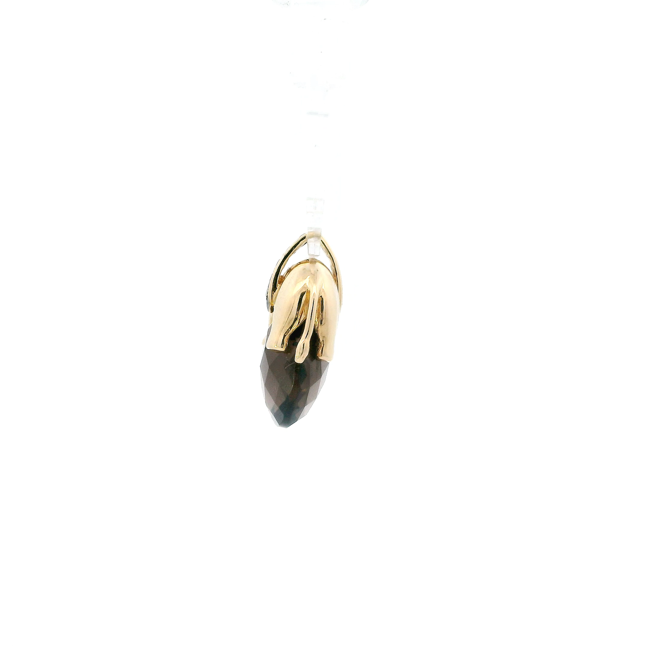 14K Yellow Gold Smokey Quartz & Diamond Elephant Pendant - 0.05ct