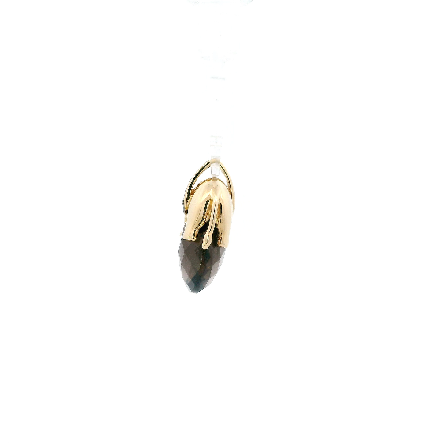 14K Yellow Gold Smokey Quartz & Diamond Elephant Pendant - 0.05ct