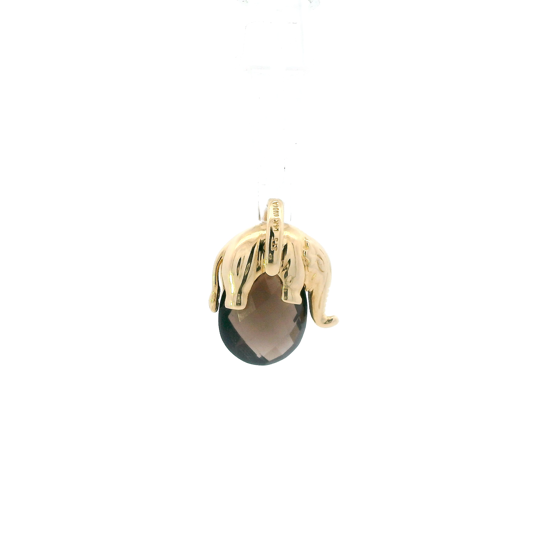 14K Yellow Gold Smokey Quartz & Diamond Elephant Pendant - 0.05ct