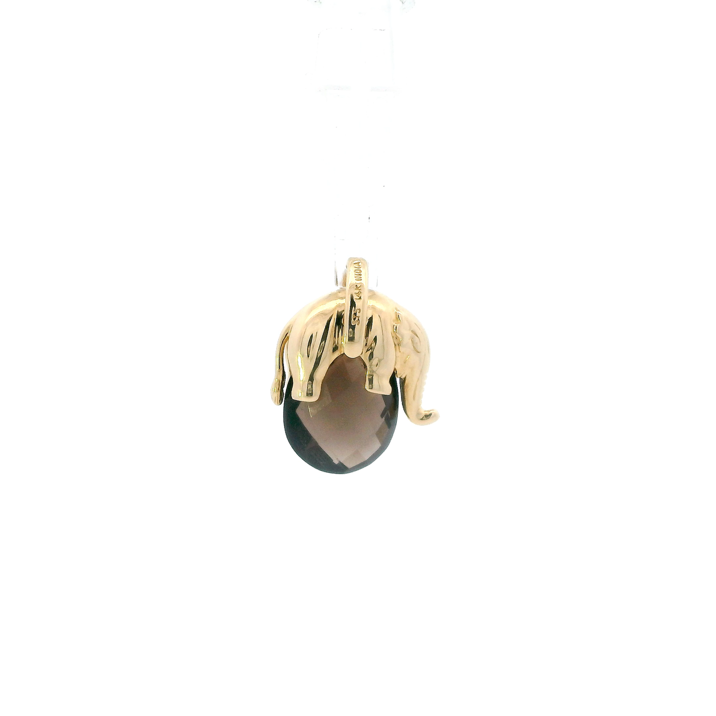 14K Yellow Gold Smokey Quartz & Diamond Elephant Pendant - 0.05ct