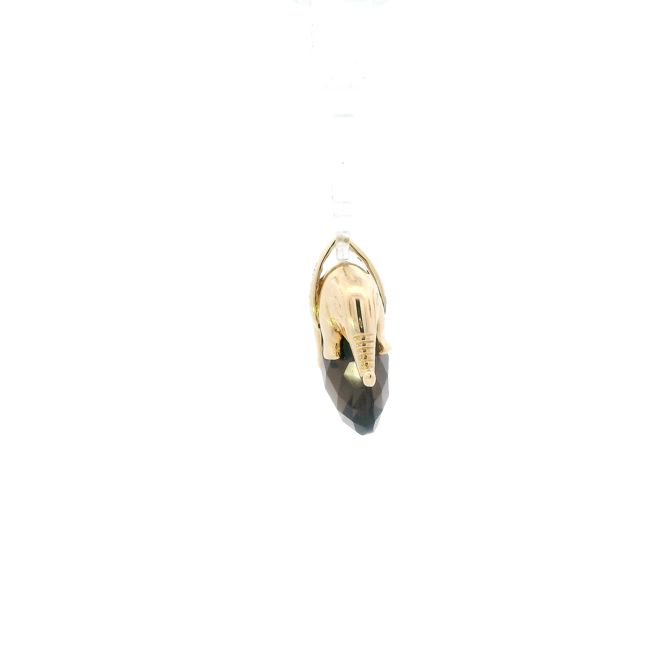 14K Yellow Gold Smokey Quartz & Diamond Elephant Pendant - 0.05ct