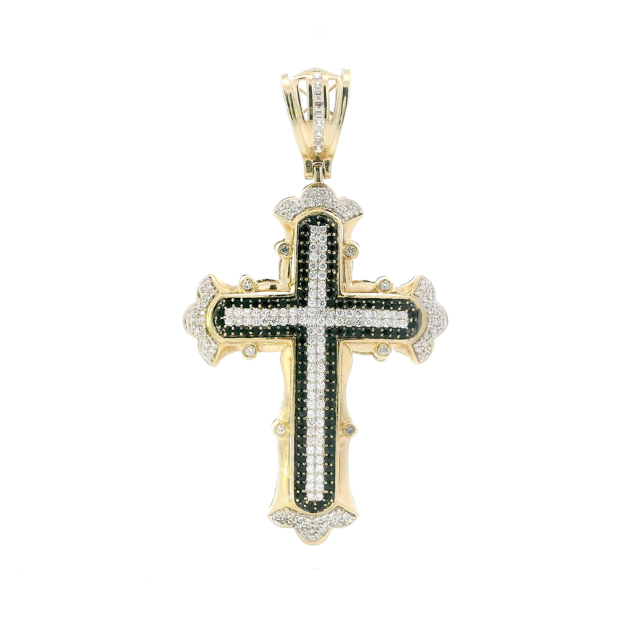 10K Yellow Gold White & Black Cz's Cross Pendants