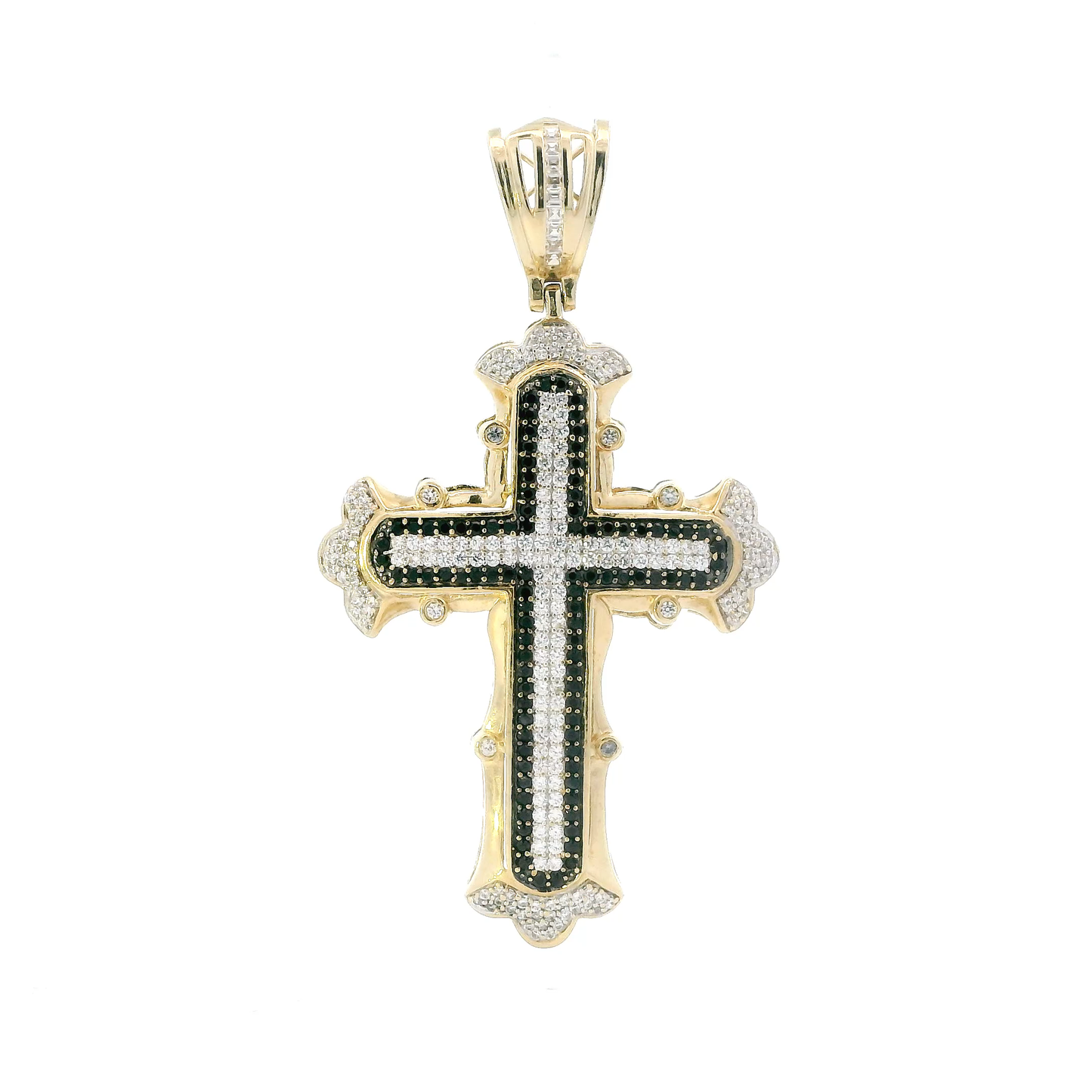 10K Yellow Gold White & Black Cz's Cross Pendants