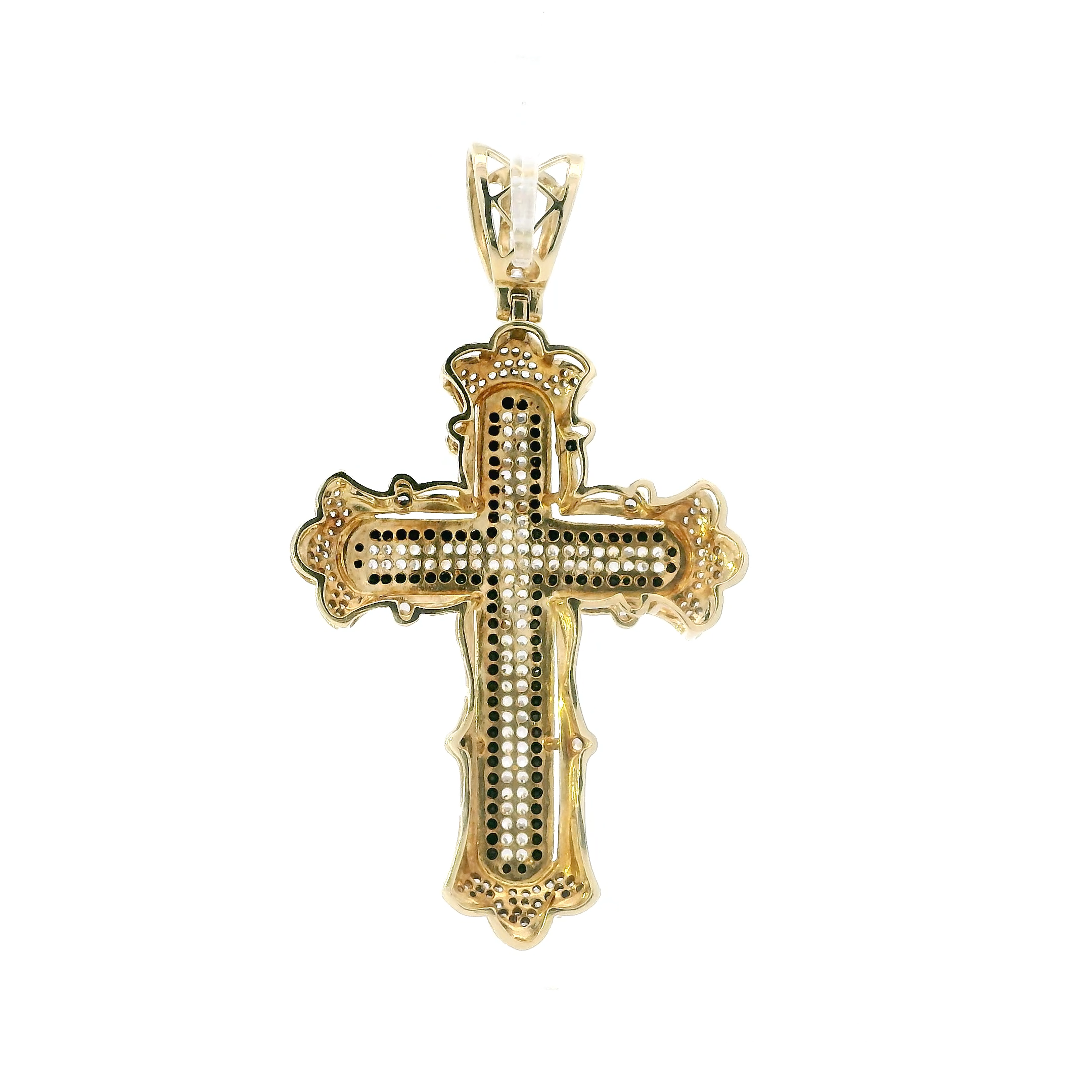 10K Yellow Gold White & Black Cz's Cross Pendants