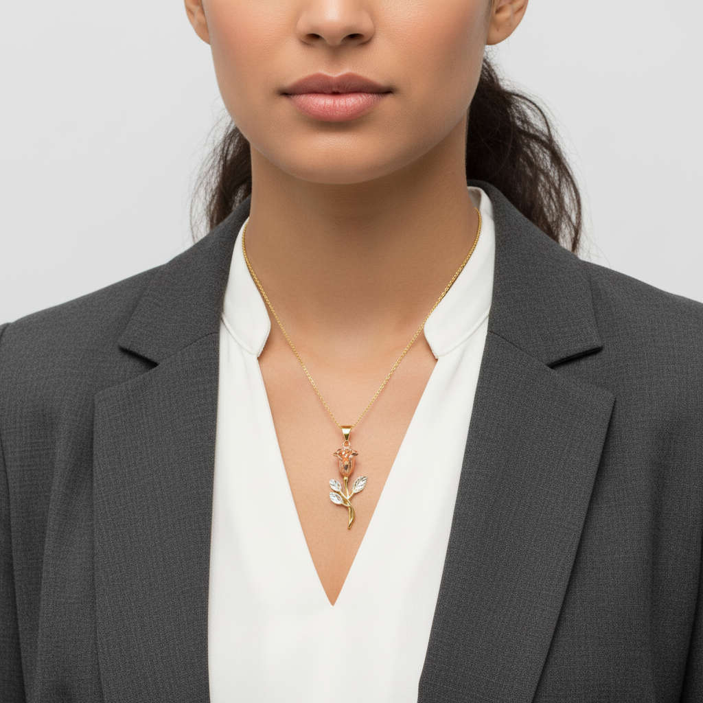 14K Tri Color Gold Rose Pendant