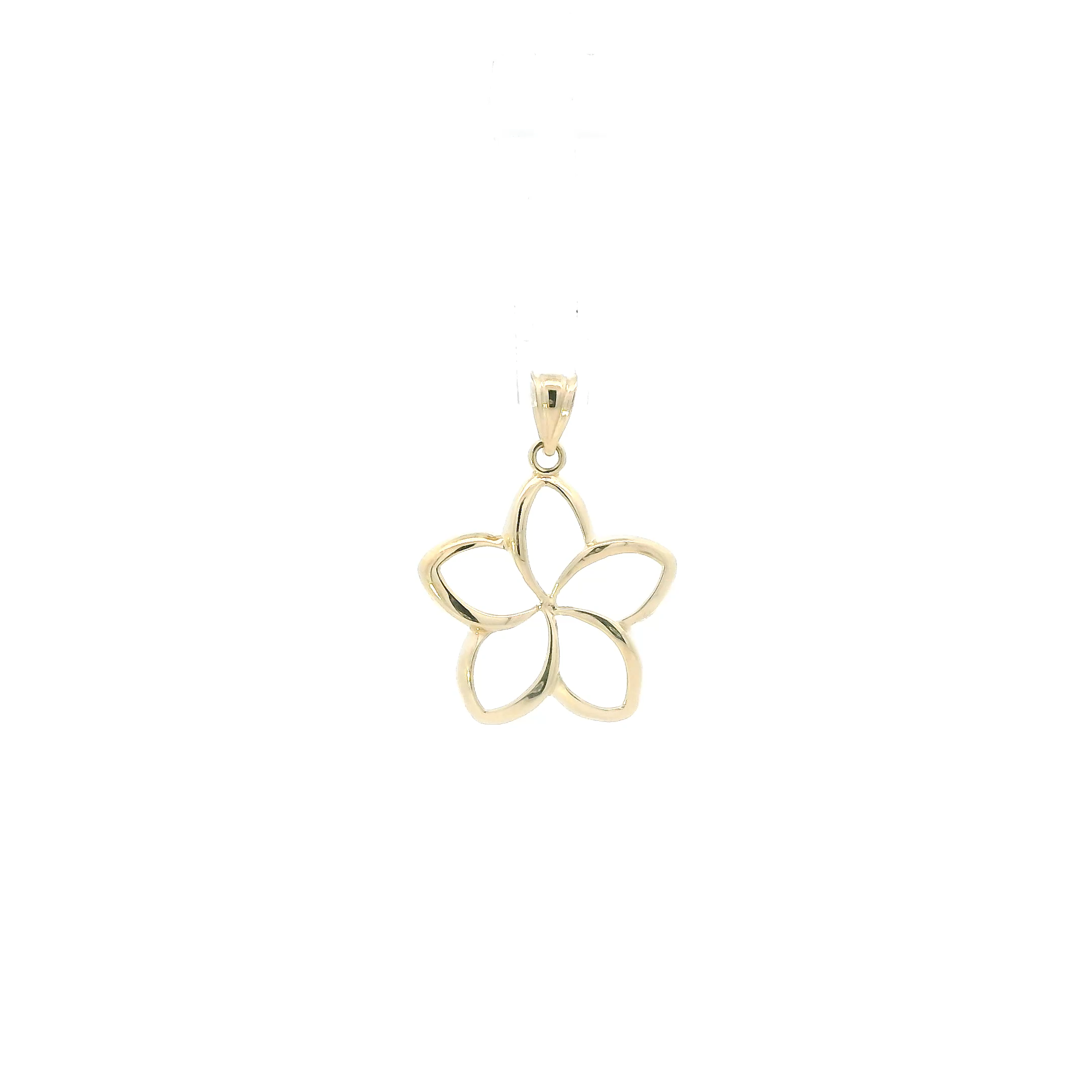 14K Yellow Gold Outline Plumeria Flower Pendant