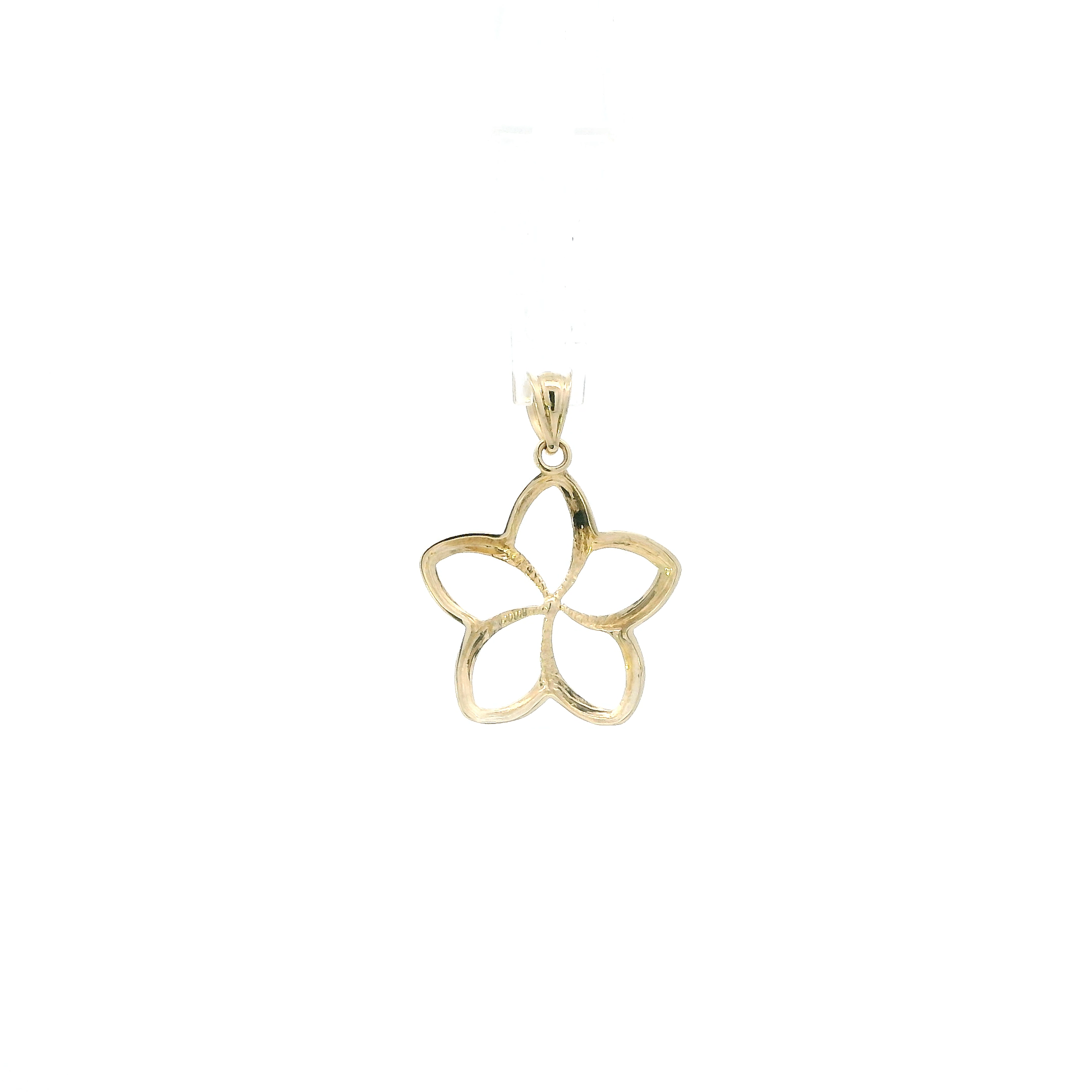 14K Yellow Gold Outline Plumeria Flower Pendant