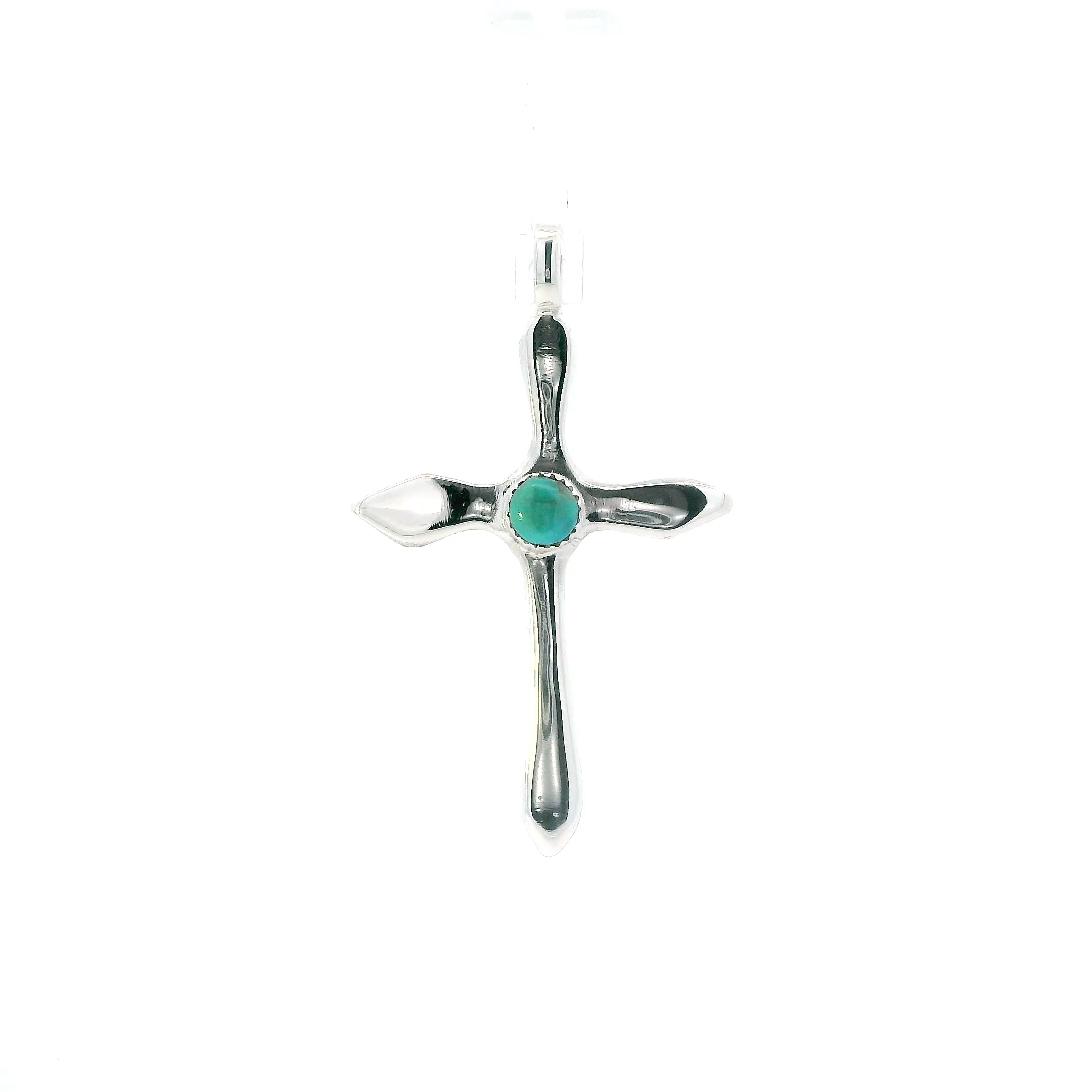 Vintage Sterling Silver Cross With  Turquoise Stone Hallmarked Pendant