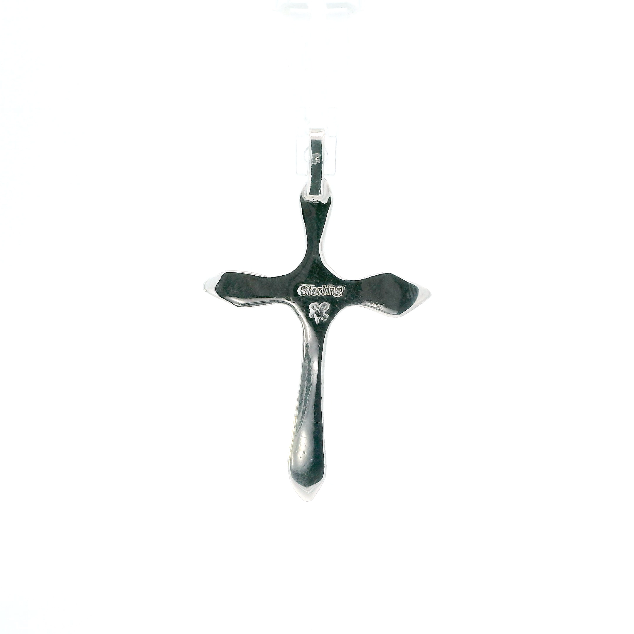 Vintage Sterling Silver Cross With  Turquoise Stone Hallmarked Pendant