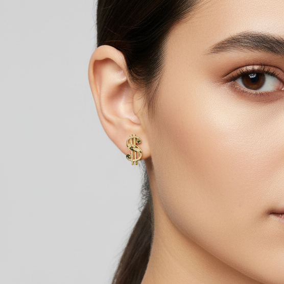 10K Yellow Gold Diamond Cut Dollar Sign Stud Earrings