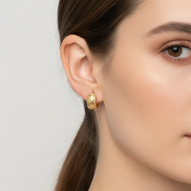 14K Yellow Gold Dimond Cut Hoop Earrings