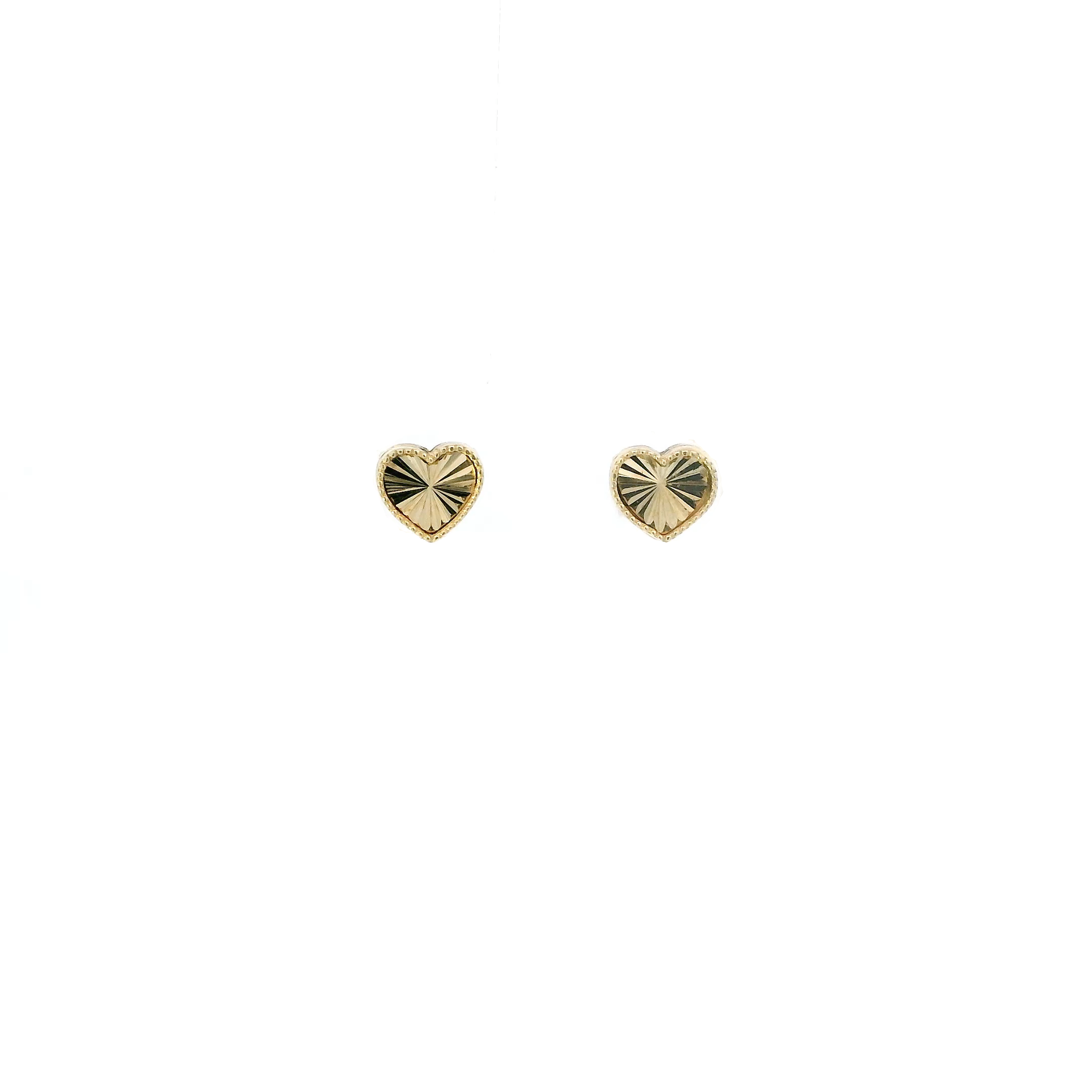 14K Yellow Gold Diamond Cut Heart Stud Earrings