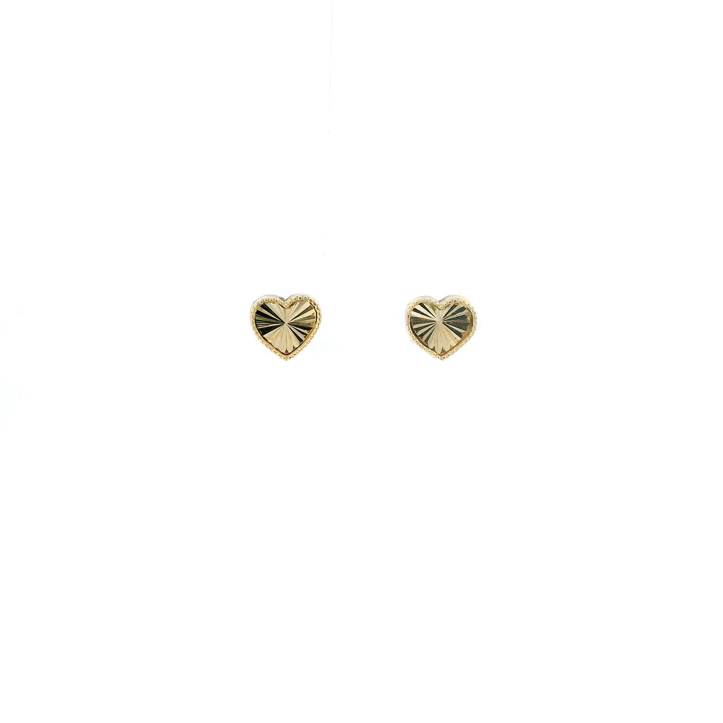 14K Yellow Gold Diamond Cut Heart Stud Earrings