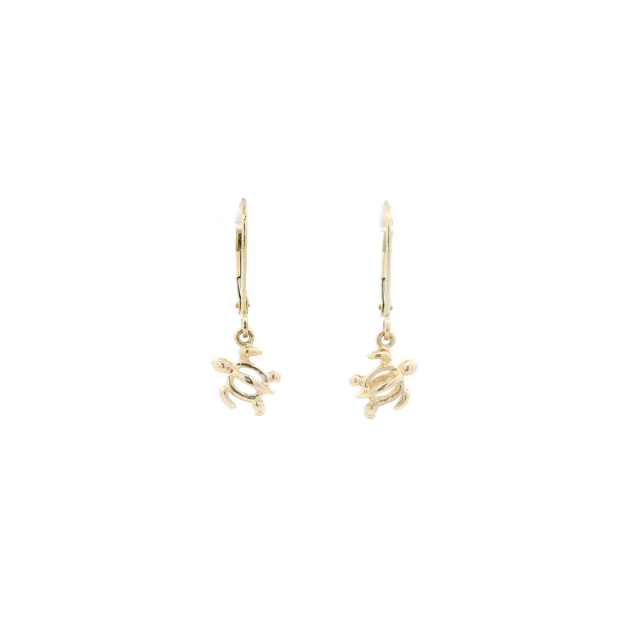 14K Hawaiian Sea Turtle Dangle Leverback Earrings
