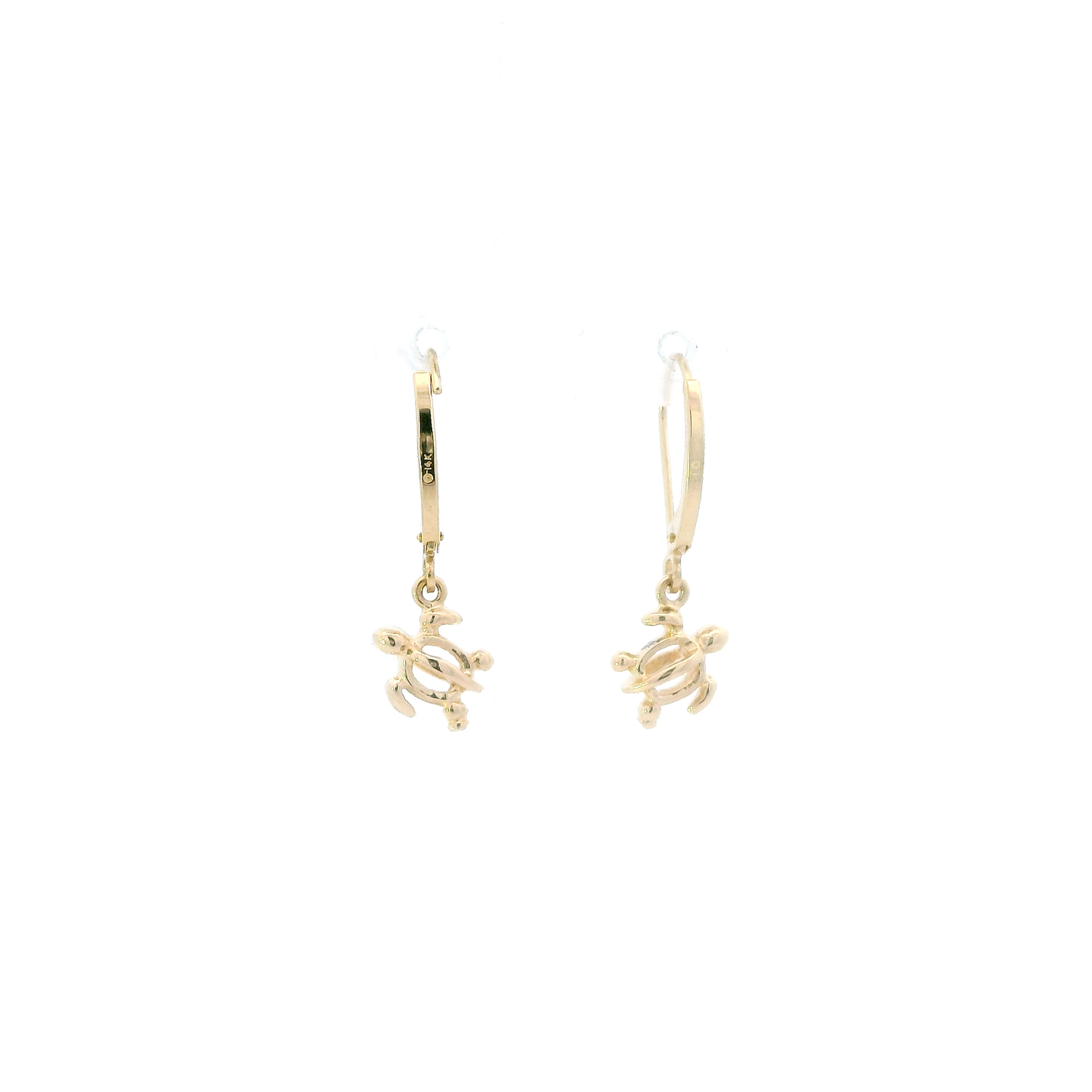 14K Hawaiian Sea Turtle Dangle Leverback Earrings