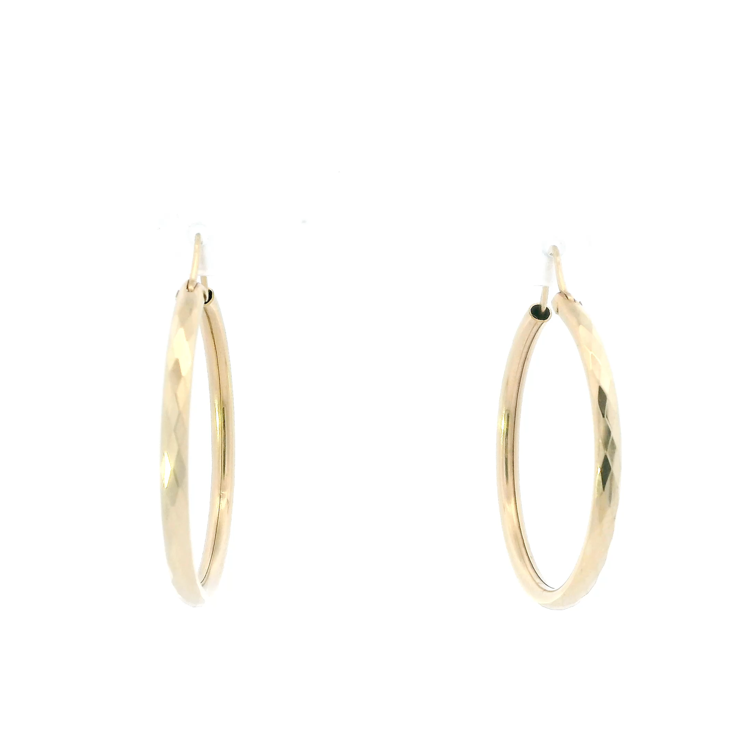 14K Yellow Gold Diamond Cut Tube Hoop Earrings