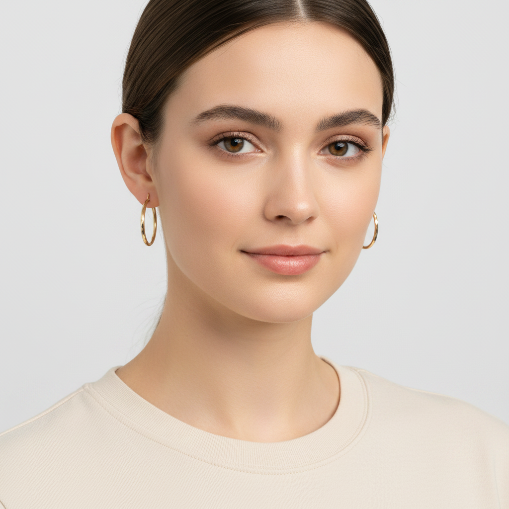 14K Yellow Gold Diamond Cut Tube Hoop Earrings