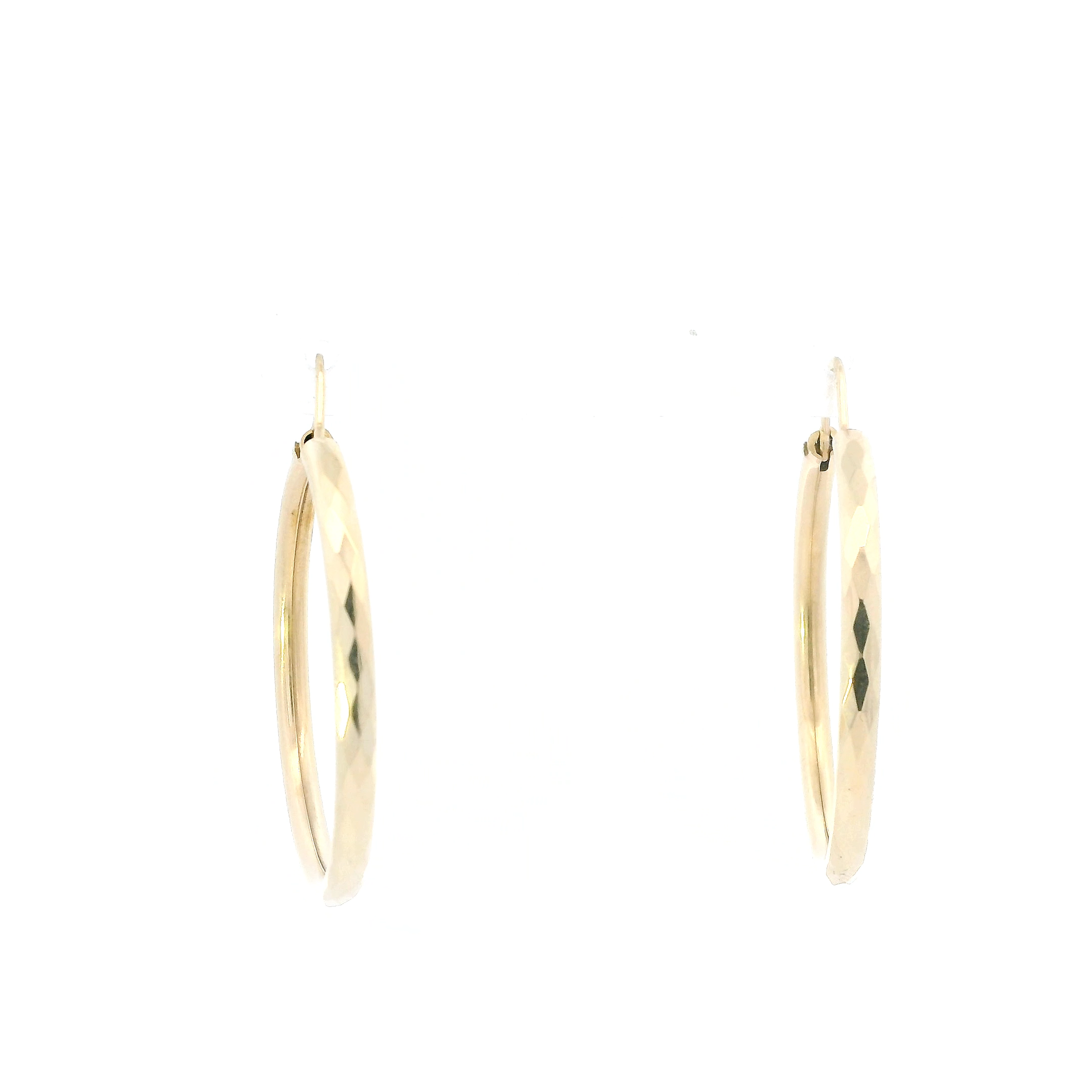 14K Yellow Gold Diamond Cut Tube Hoop Earrings