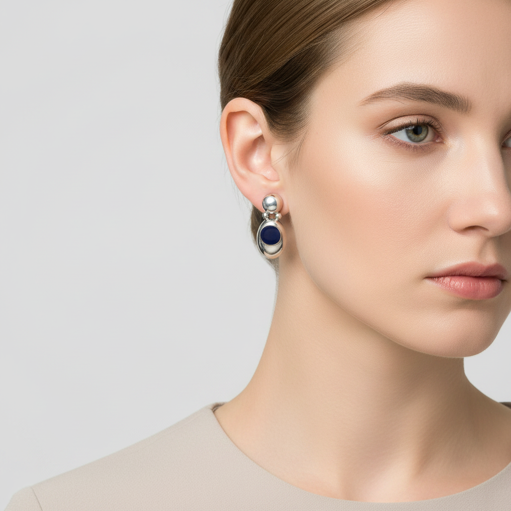 Vintage Sterling Silver Drop Lapis Earrings