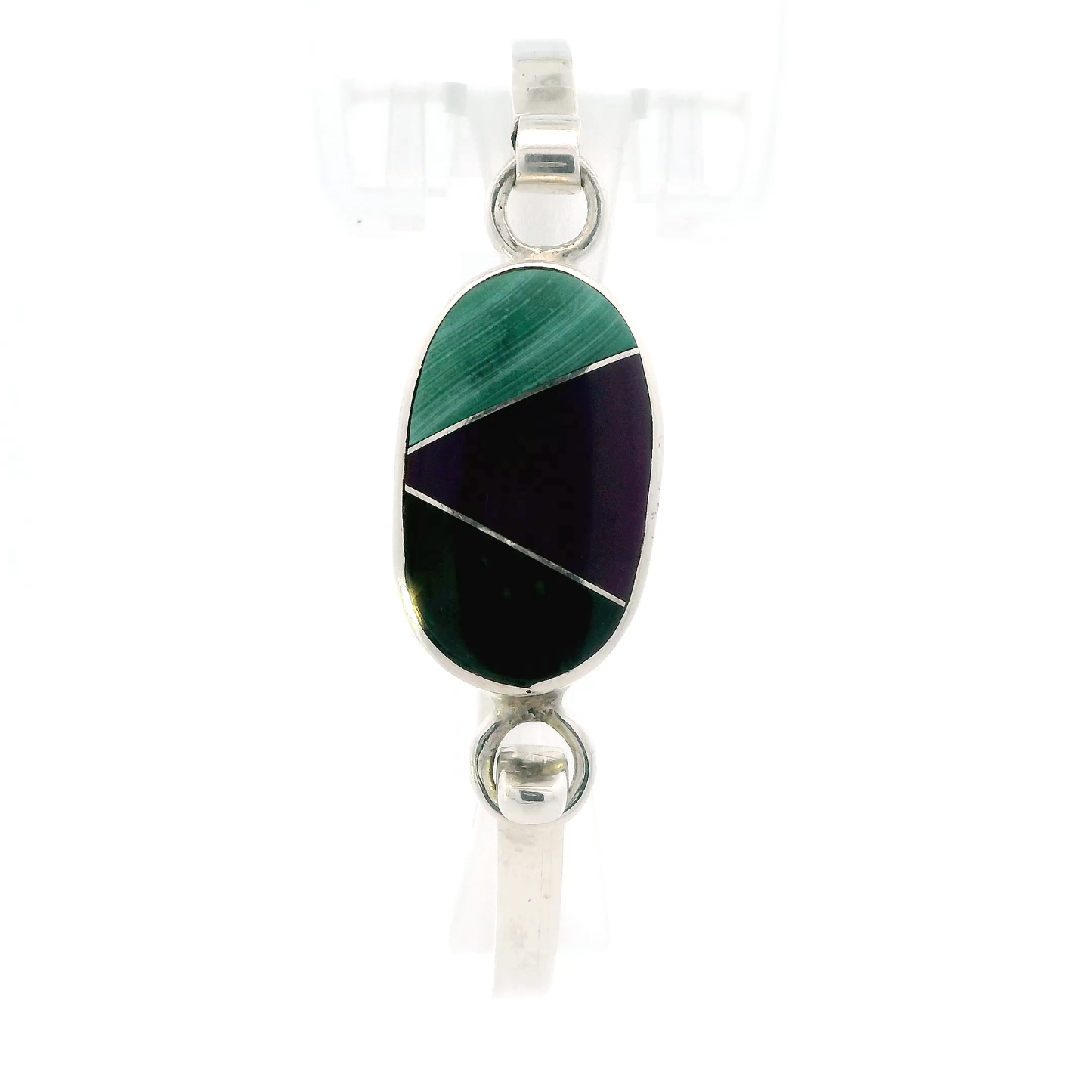 Vintage Sterling Silver Sugilite & Malachite Bangle Bracelet