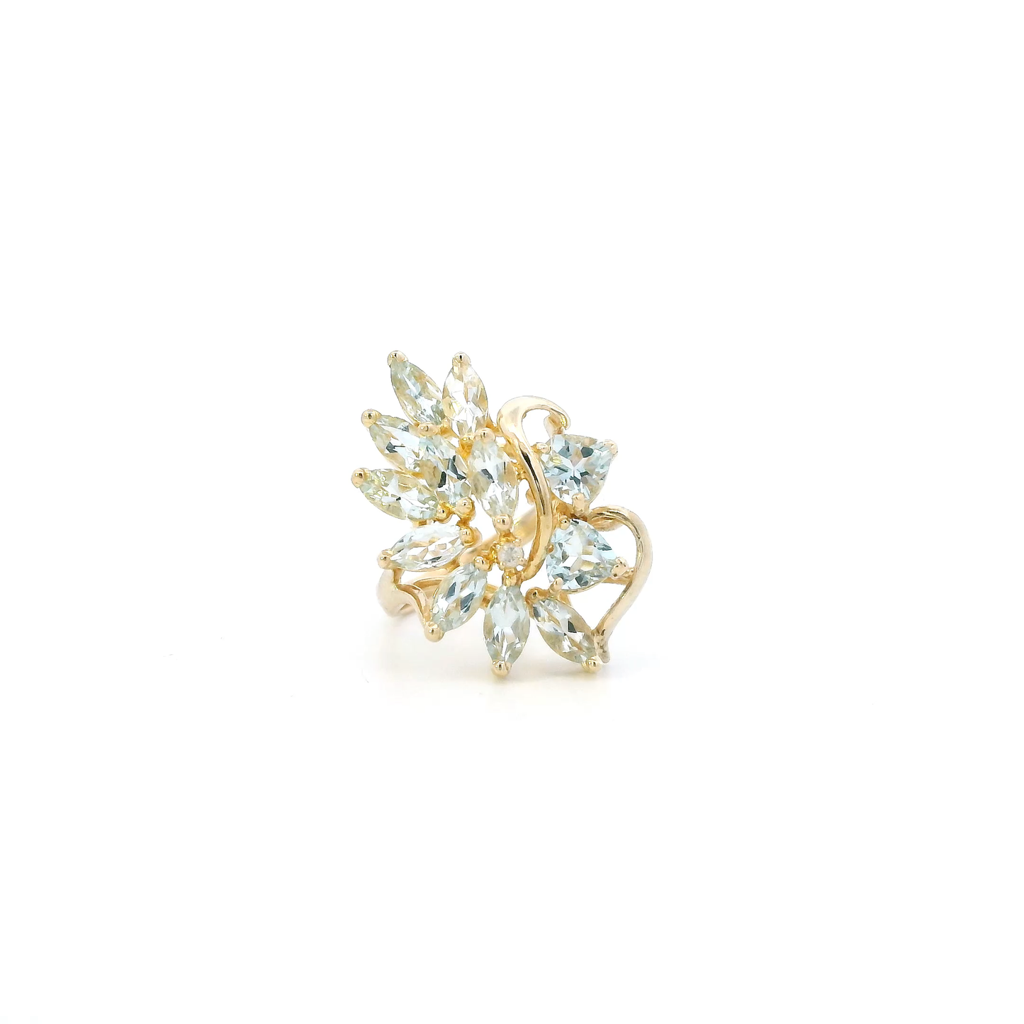 14K Yellow Gold Aquamarine & Diamond Womens Ring - 0.01ct