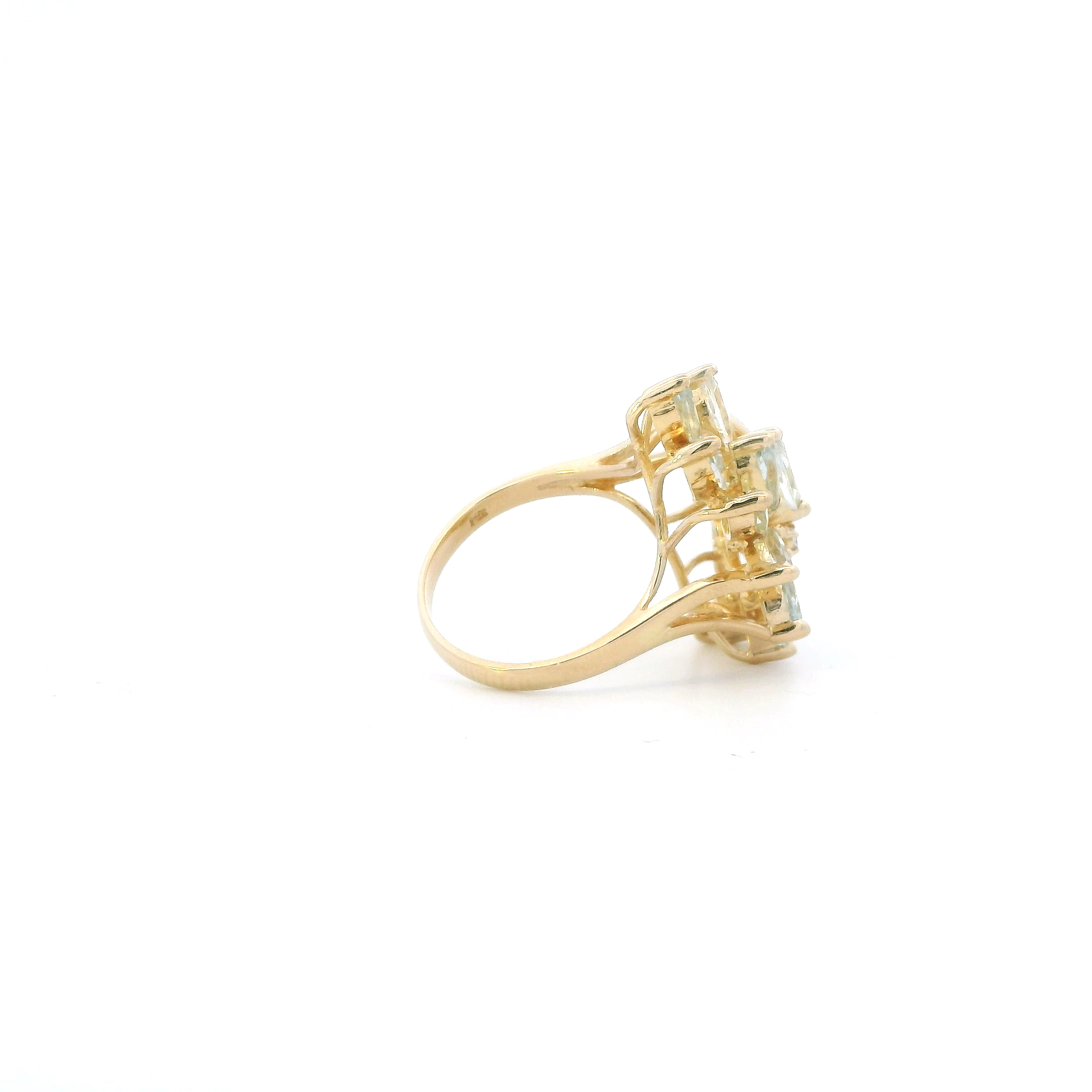 14K Yellow Gold Aquamarine & Diamond Womens Ring - 0.01ct