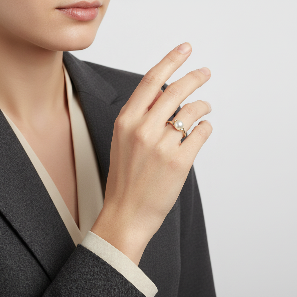 14K Yellow Gold Pearl Womens Ring