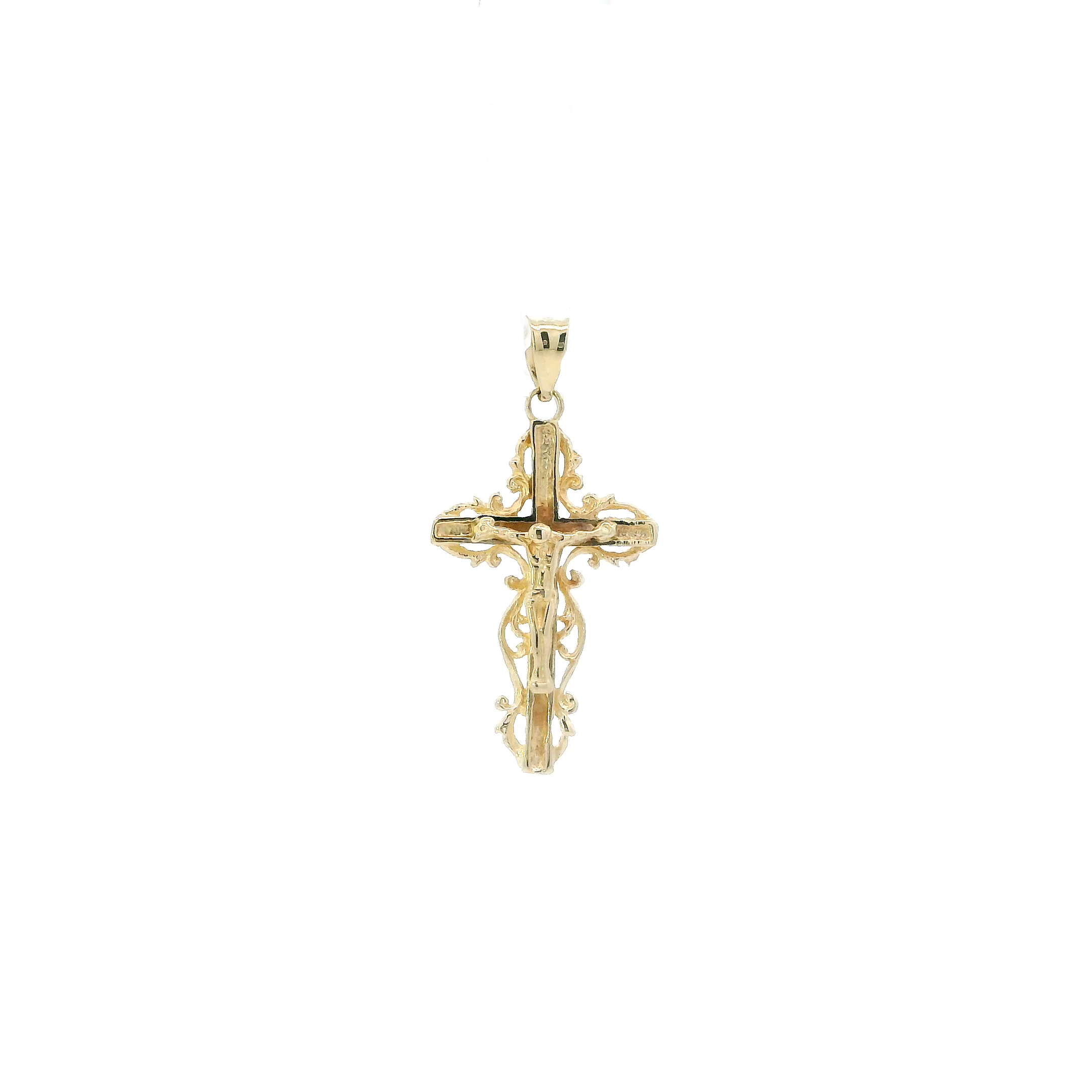 14K Yellow Gold Filigree Crucifix Pendant