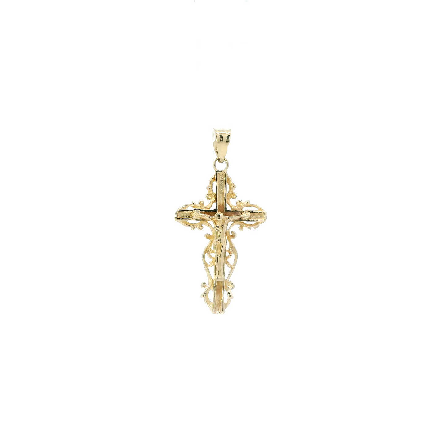 14K Yellow Gold Filigree Crucifix Pendant