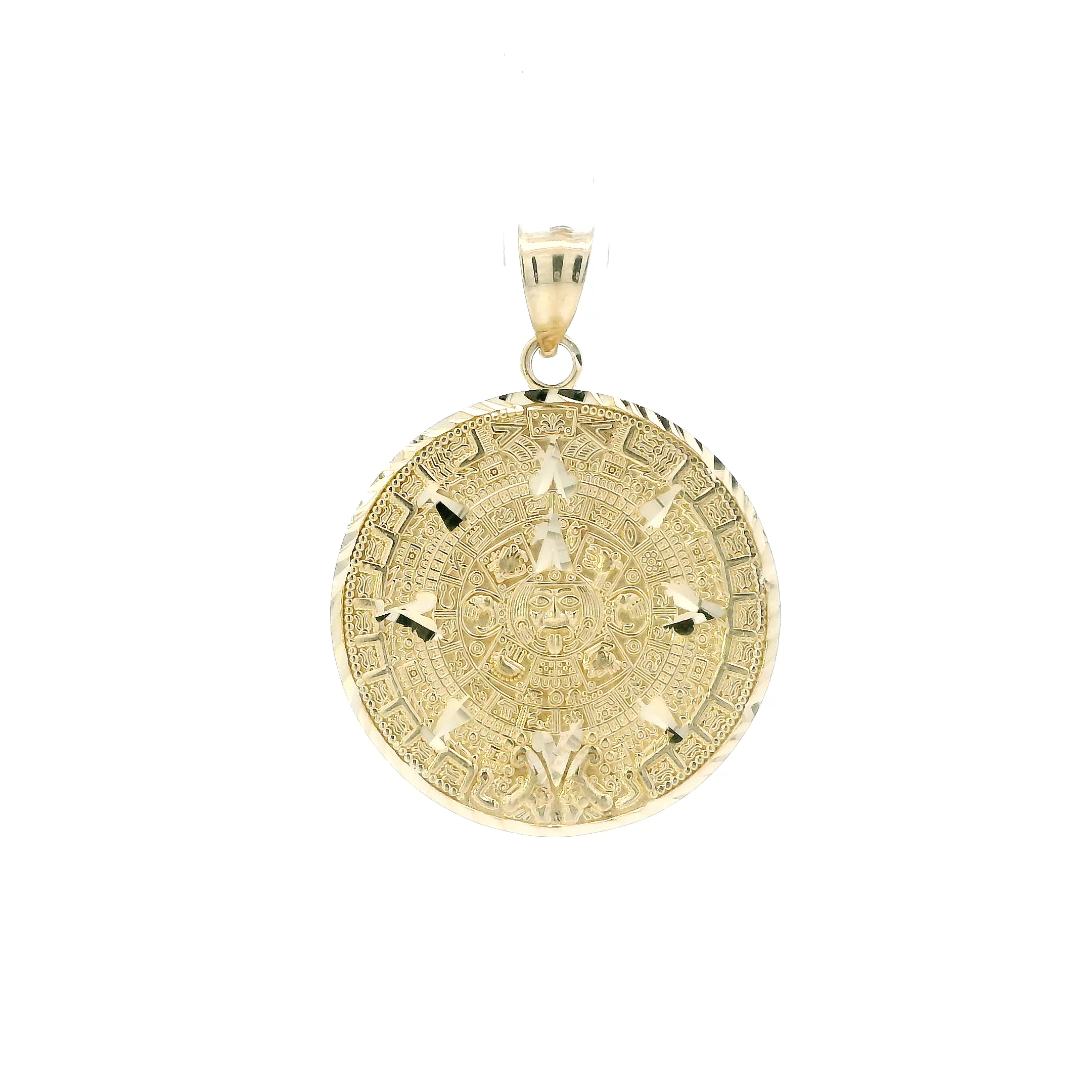 14K Yellow Gold Aztec Calendar Pendant