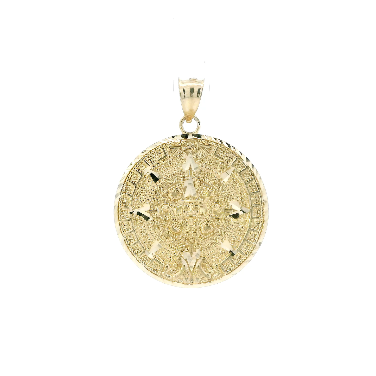 14K Yellow Gold Aztec Calendar Pendant