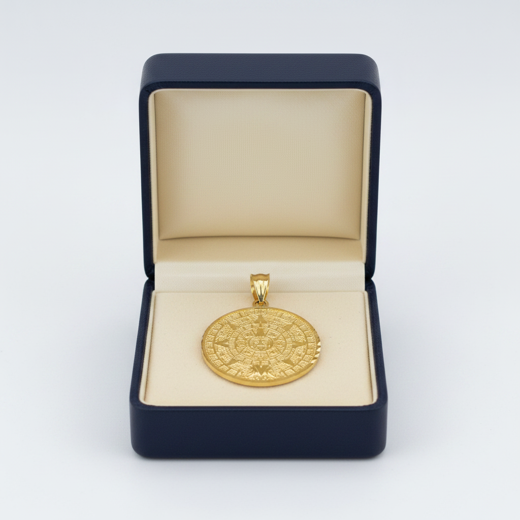 14K Yellow Gold Aztec Calendar Pendant