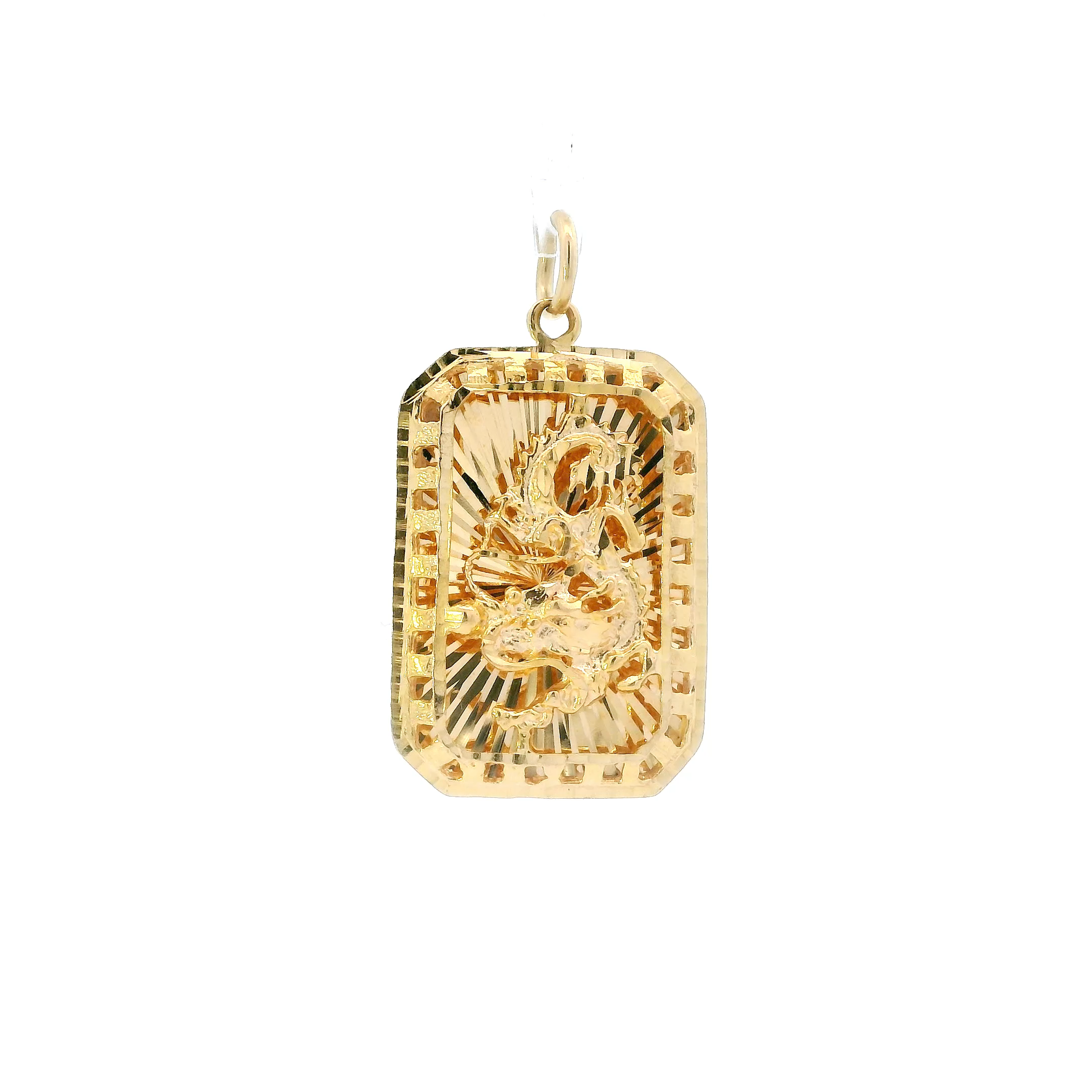 18K Yellow Gold Rectangular Dragon Pendant