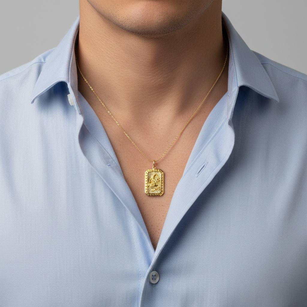 18K Yellow Gold Rectangular Dragon Pendant