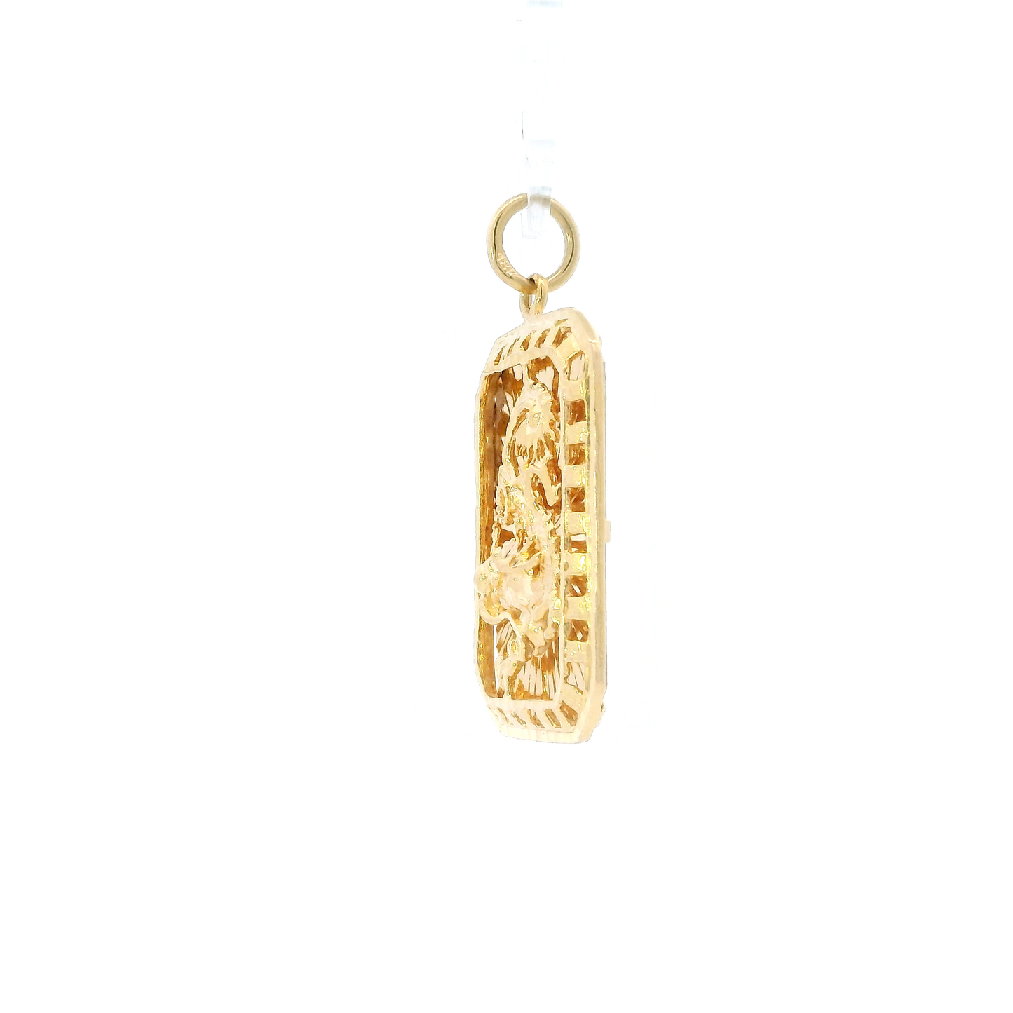 18K Yellow Gold Rectangular Dragon Pendant