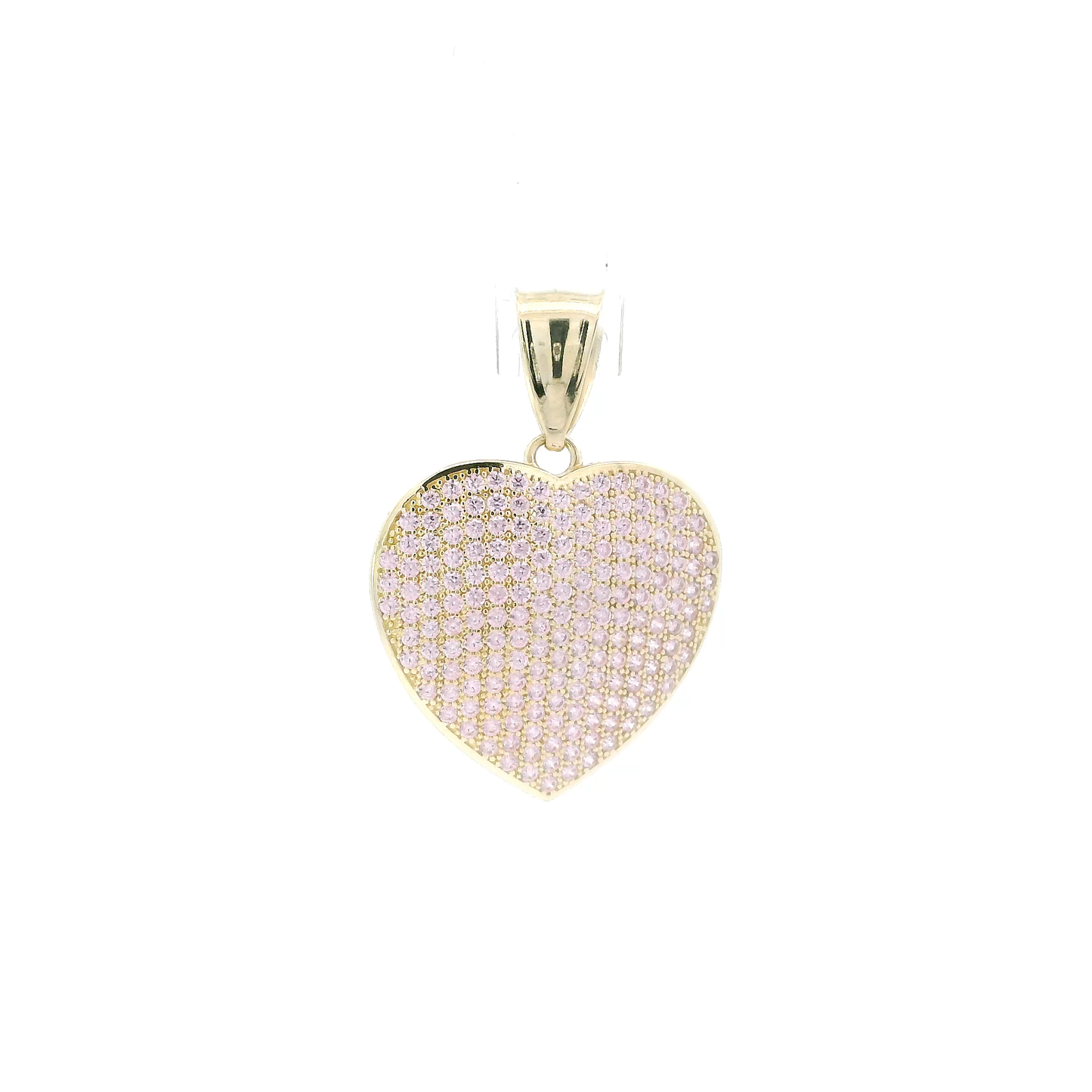 10K Yellow Gold Pink CZ Pave Heart Pendant