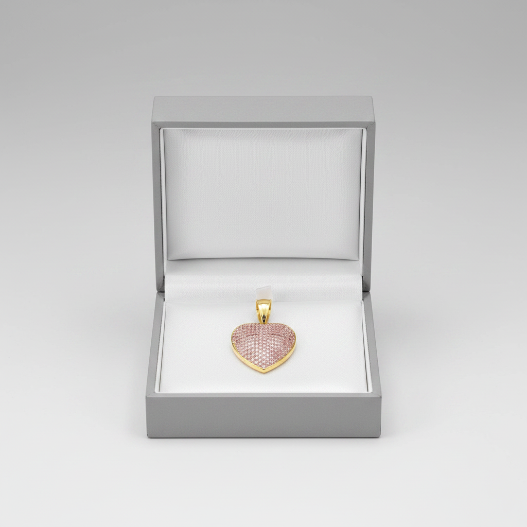 10K Yellow Gold Pink CZ Pave Heart Pendant