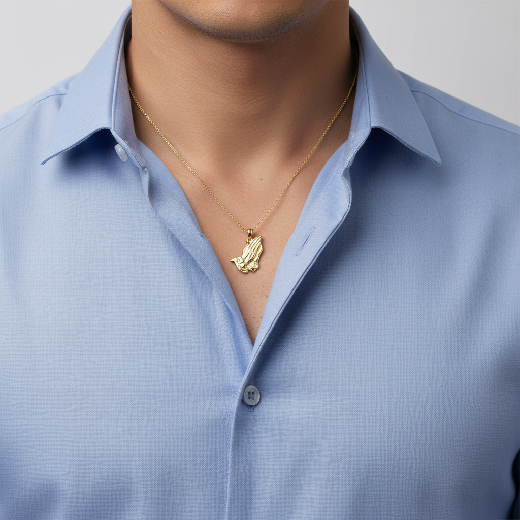 10K Yellow Gold Praying Hands Pendant