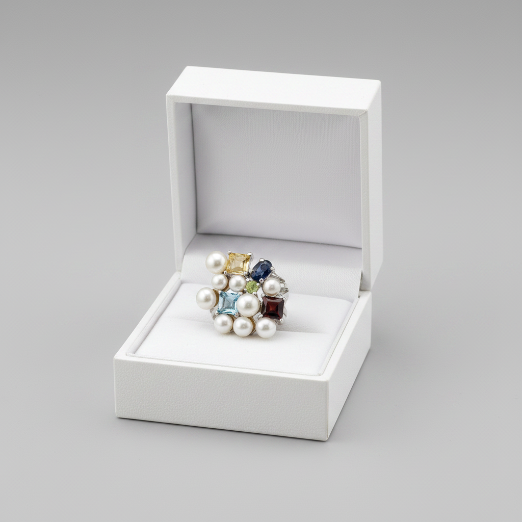 Ross Simon Silver Fresh Water Pearls & Gemstones Womens Ring