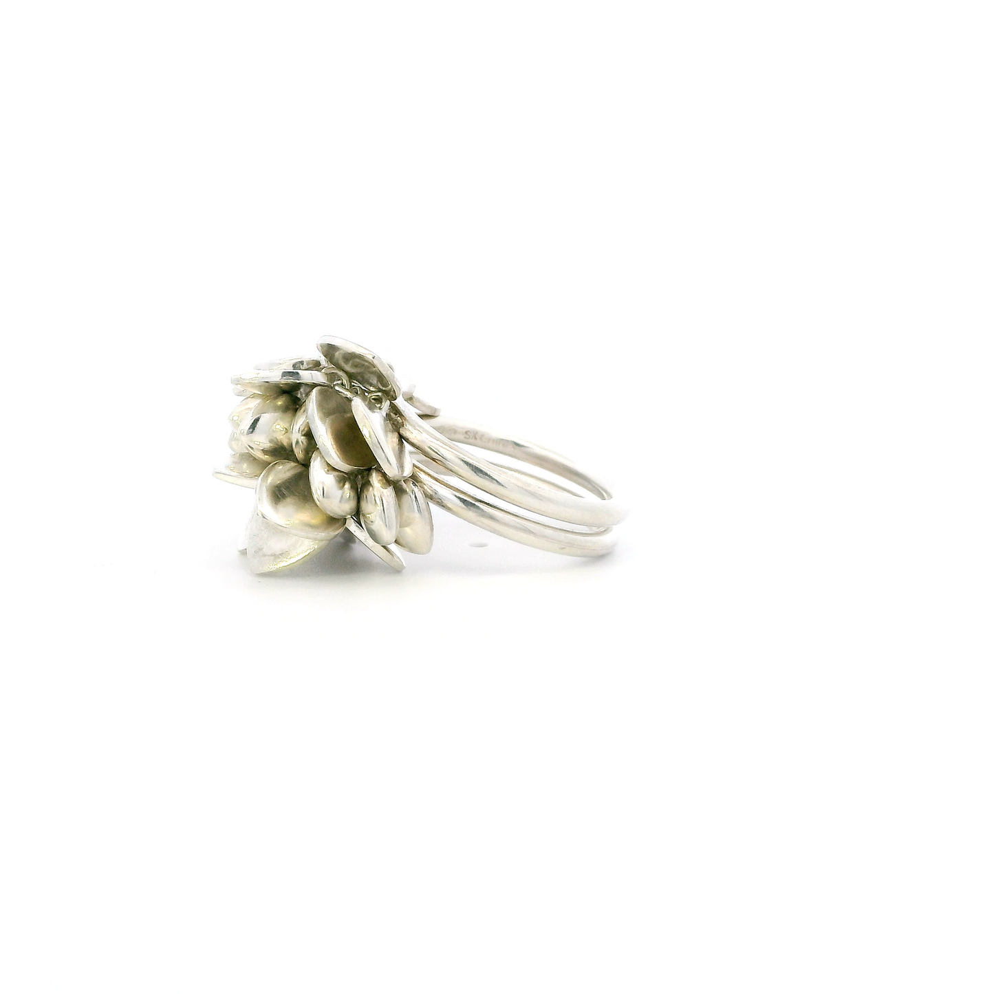Silver Cluster Dangle Heart Womens Ring