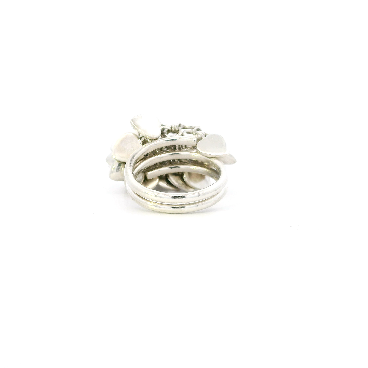 Silver Cluster Dangle Heart Womens Ring