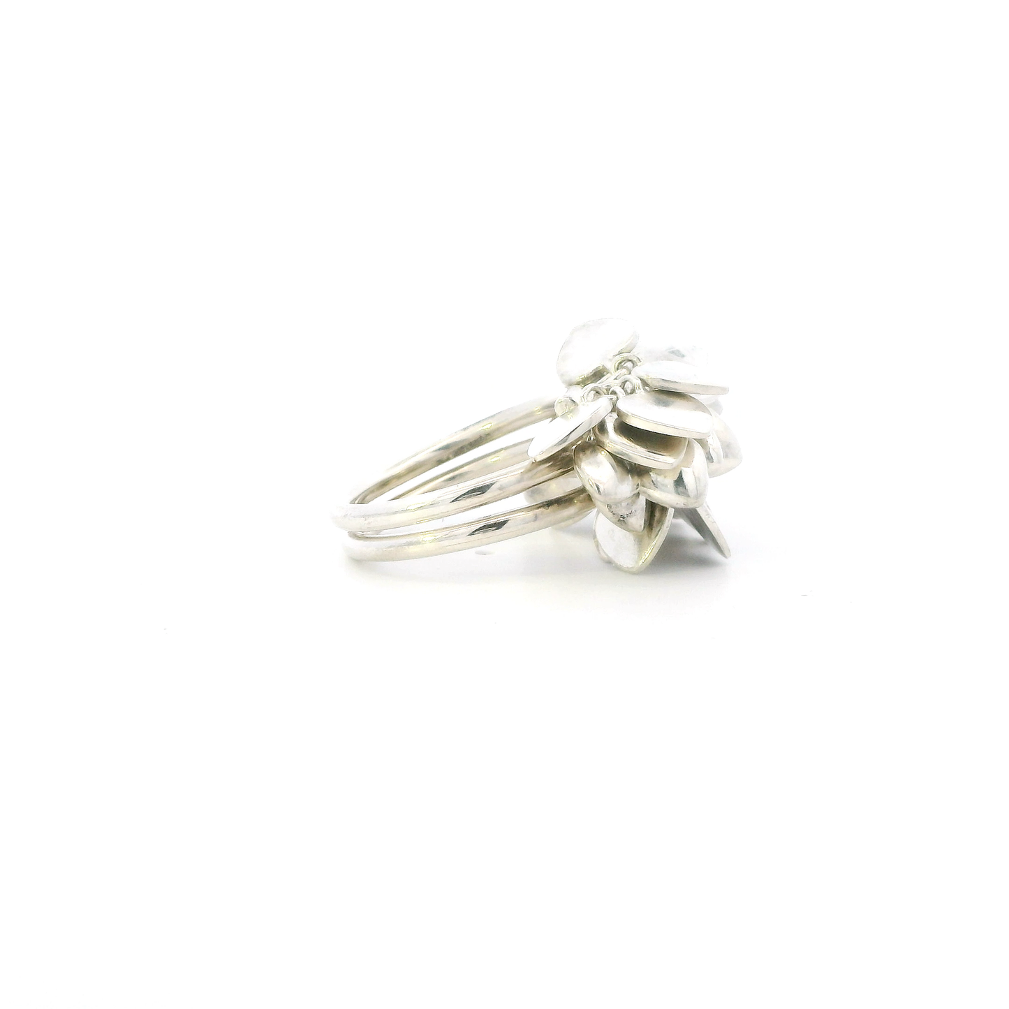 Silver Cluster Dangle Heart Womens Ring