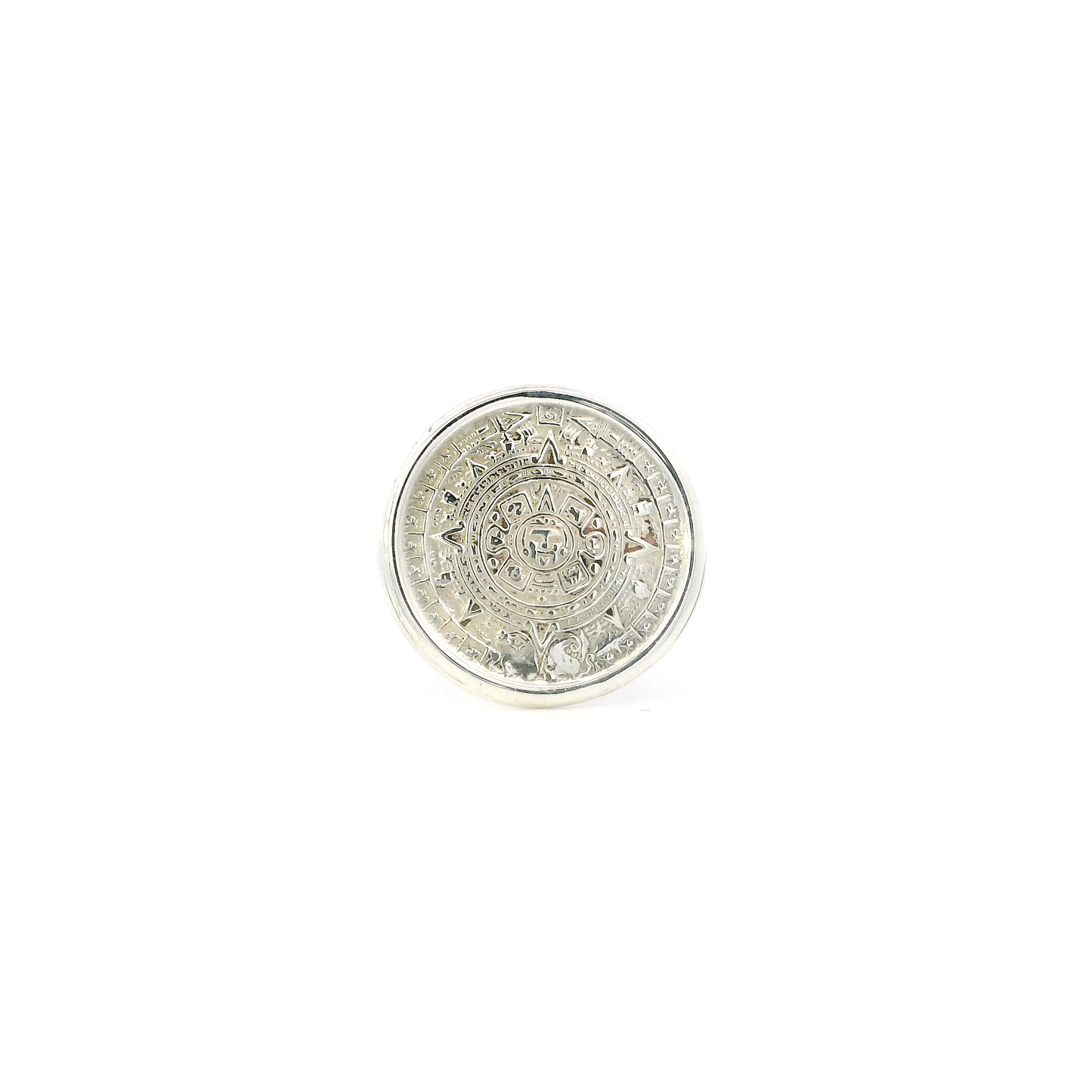 Silver Aztec Calendar Womens Ring
