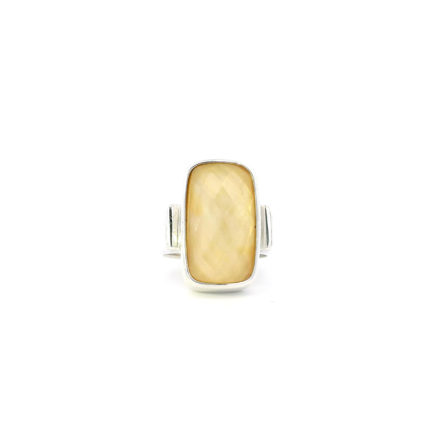 Silver Doublet Yellow Mop Rectangular Womens Ring