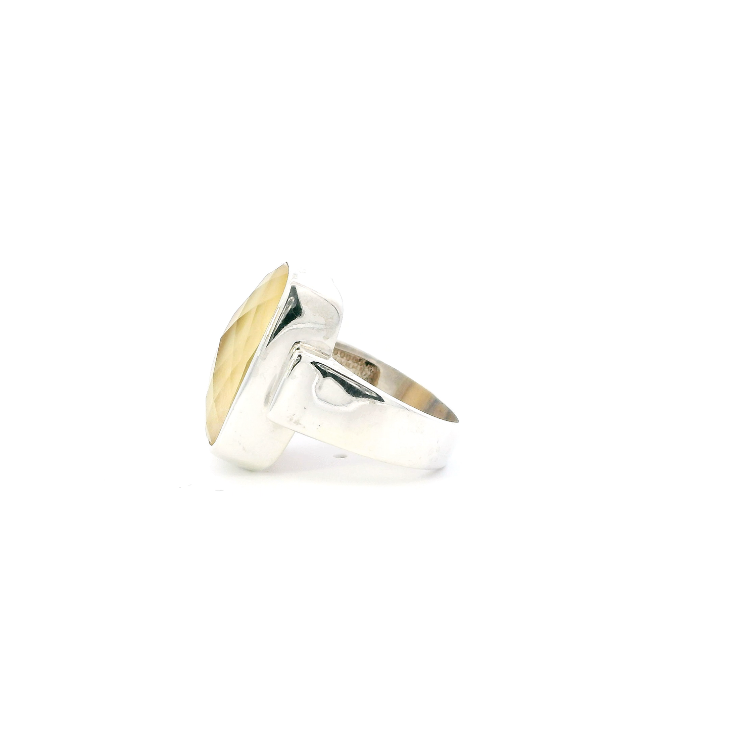 Silver Doublet Yellow Mop Rectangular Womens Ring