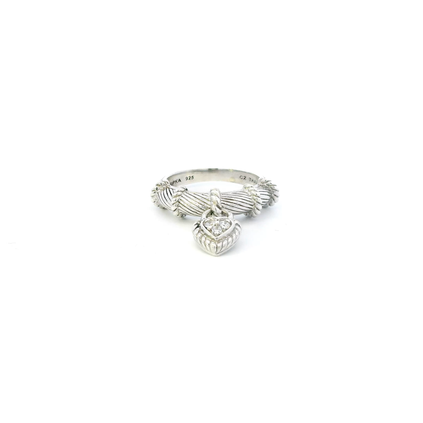 Sterling Silver Judith Ripka Heart Dangle Womens Ring