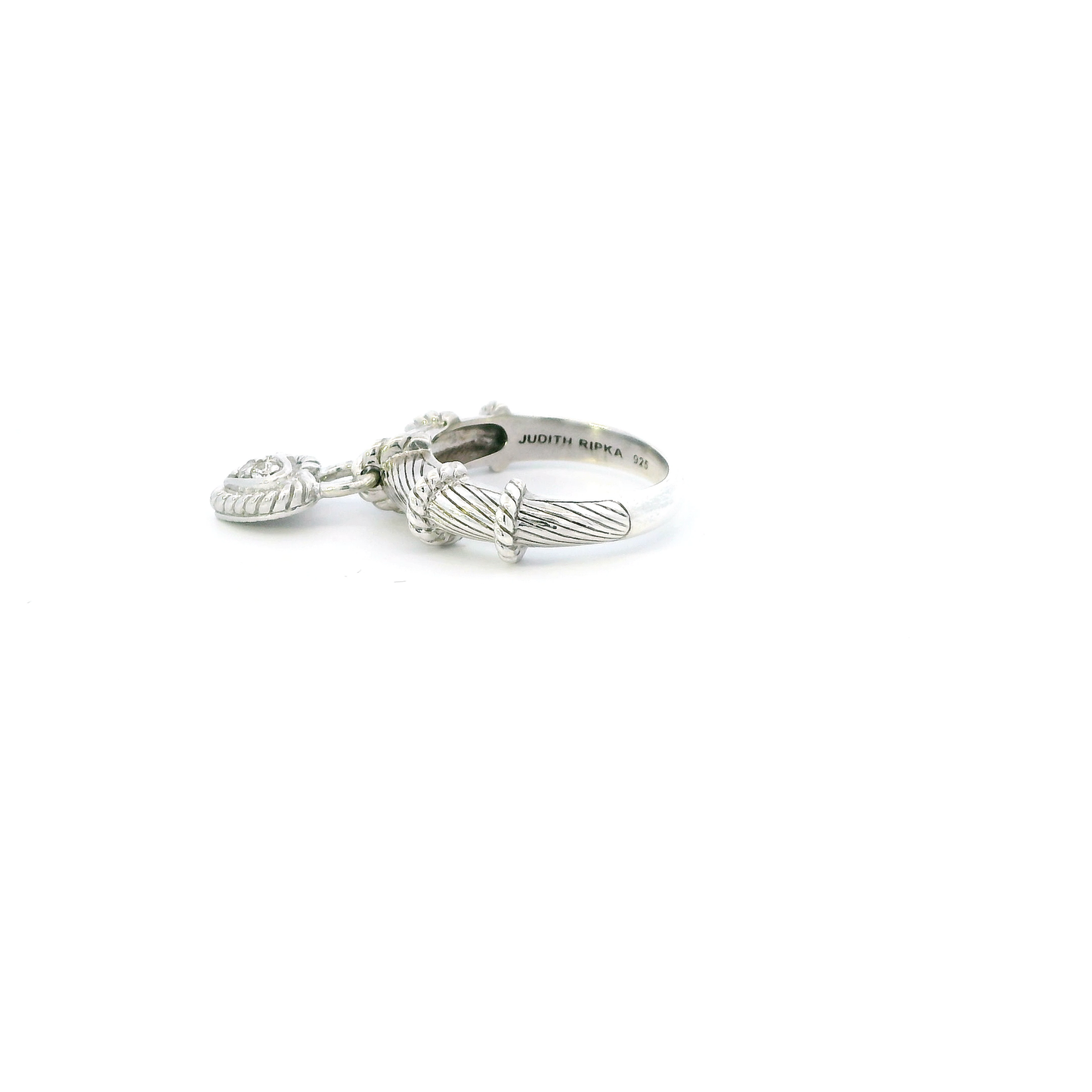 Sterling Silver Judith Ripka Heart Dangle Womens Ring