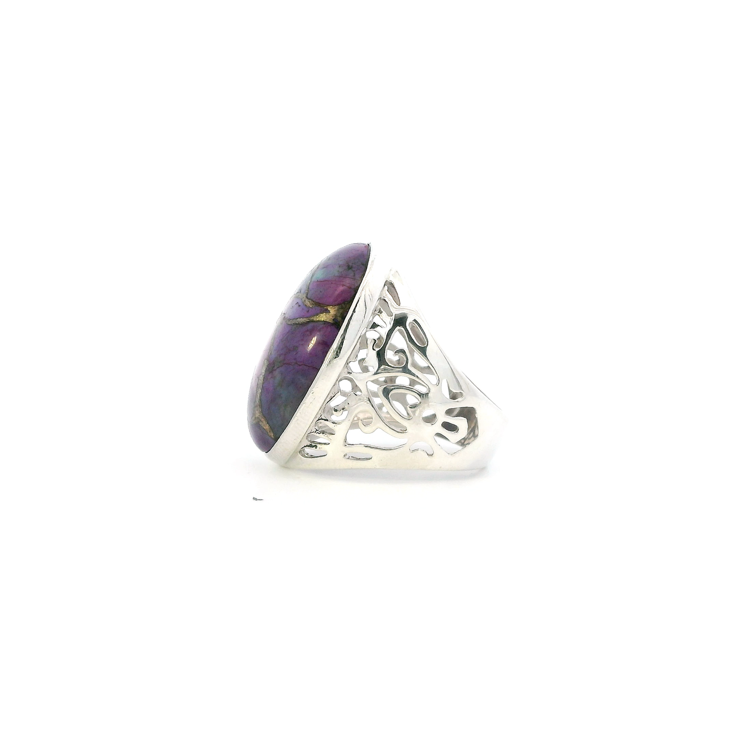 Silver Filigree Setting Purple Turquoise Womens Ring