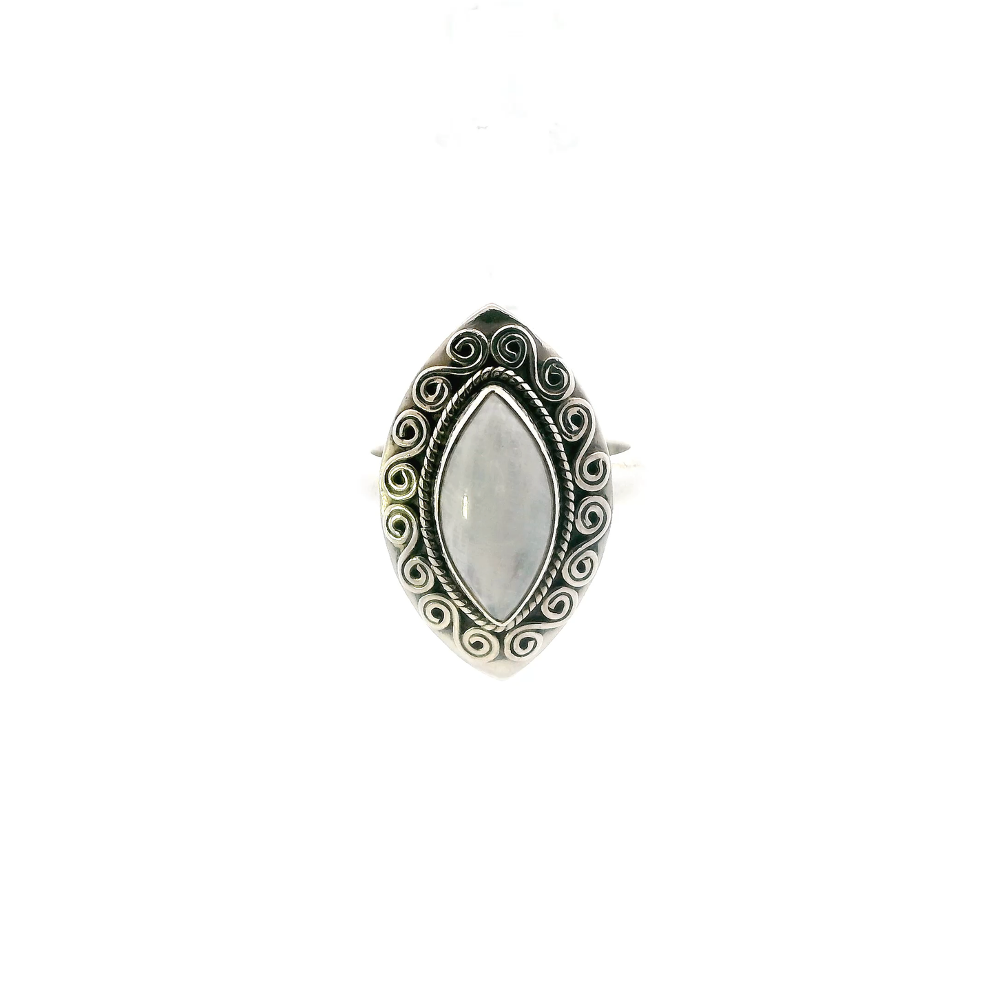 Silver Moonstone Filigree Womens Ring